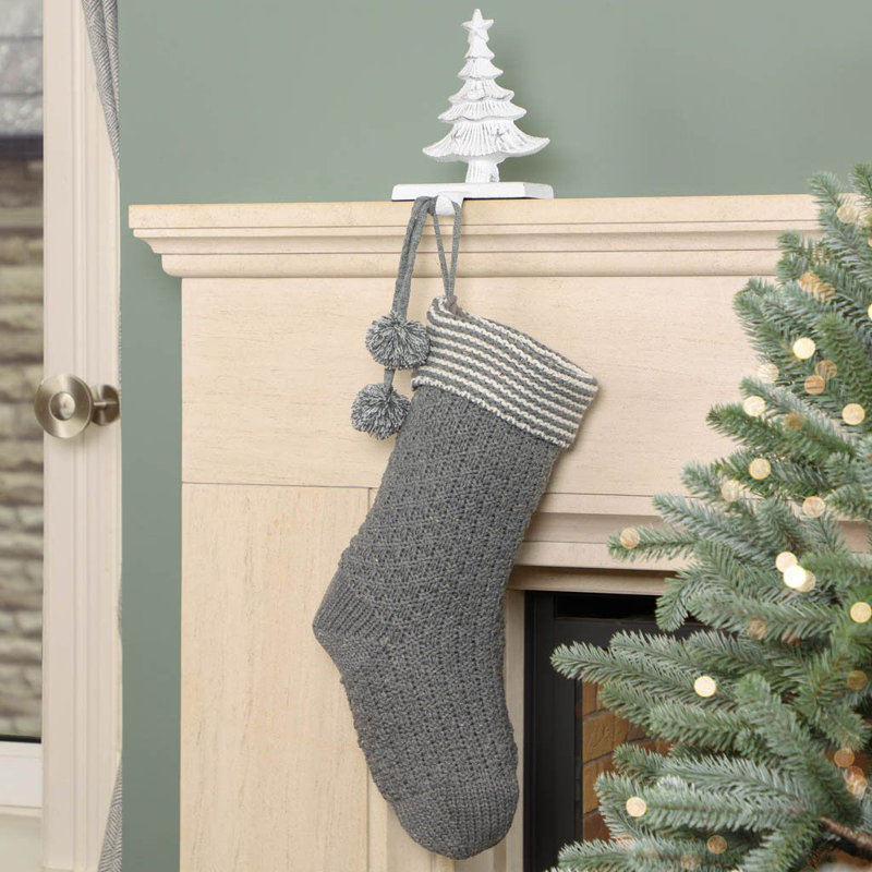 Grey Chunky Knit Pom Pom Christmas Stocking
