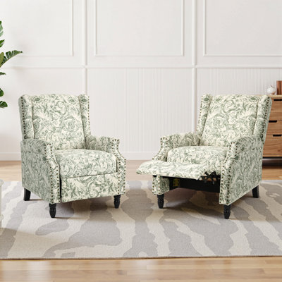 Fauteuil inclinable manuel rembourré à oreilles avec garniture Naihead et pieds en bois massif en forme de vase
