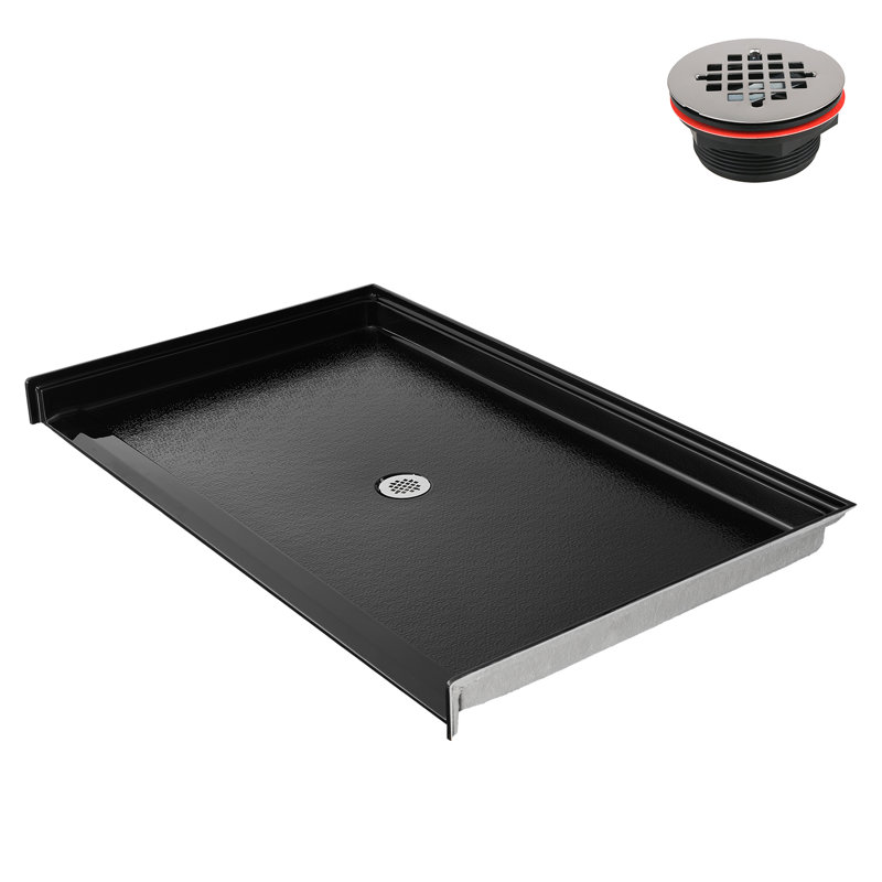 72 in. x 36 in. ADA Compliant Alcove Acrylic Shower Base in Glossy Black With Center Drain, Drain Included, Glossy Black