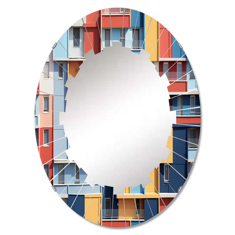 Colorful Cityscape Oval Bathroom Vanity Mirror