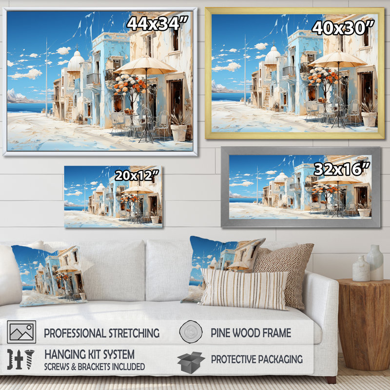 Azure Street en Grèce, Cadre flottant brun, H 24 po x l 32 po x P 1 po