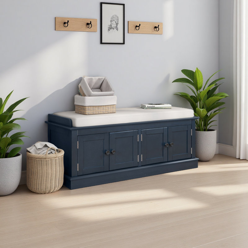 Banc de rangement avec 4 portes et tablettes réglables, banc à chaussures avec coussin amovible pour le salon, vestibule