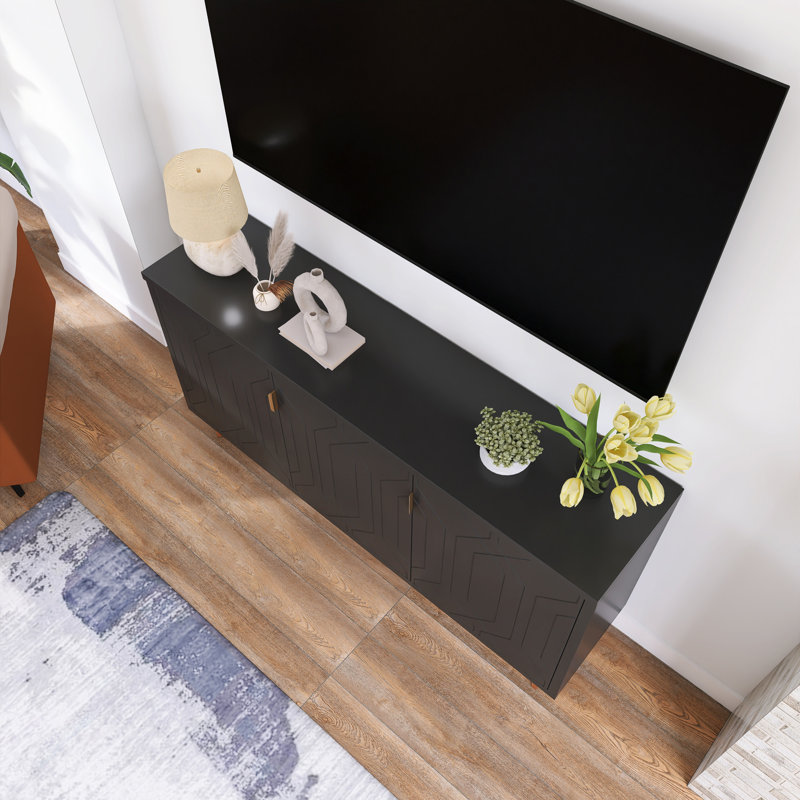 Meuble télé pour téléviseur de 70 à 79 po Avec tablettes réglables, Noir
