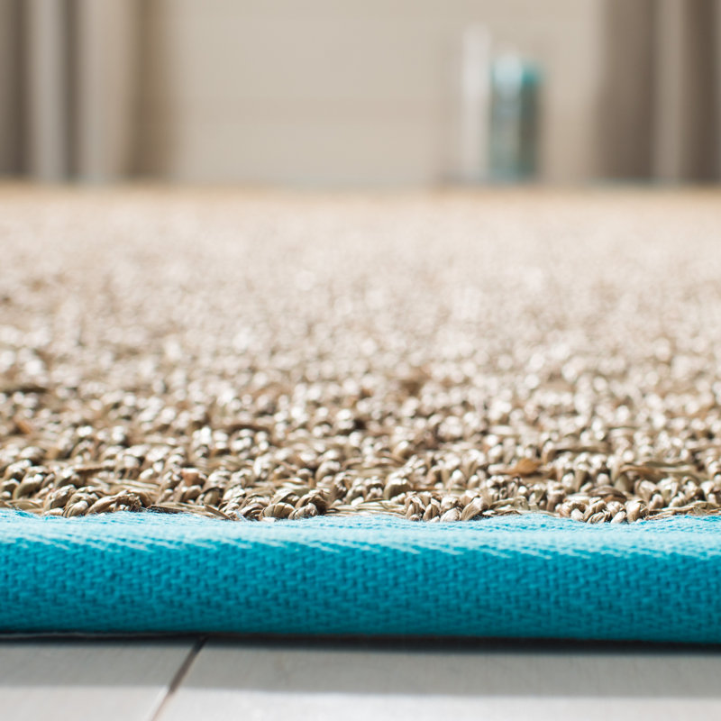 Joanna Auckland Bamboo Natural/Turquoise Area Rug, Runner 2'6" x 12'