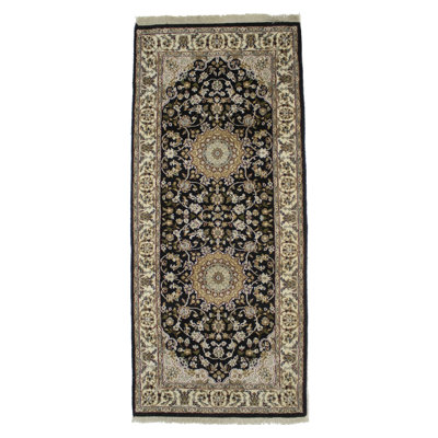 Tapis de couloir oriental noir Indo-nain 3x6
