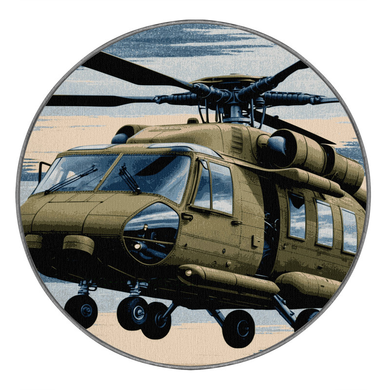 Machine Washable Transportation Gray Area Rug, Round 4'
