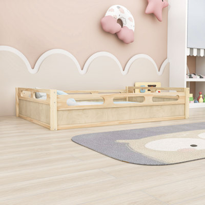Wood Platform Bed with Guardrails