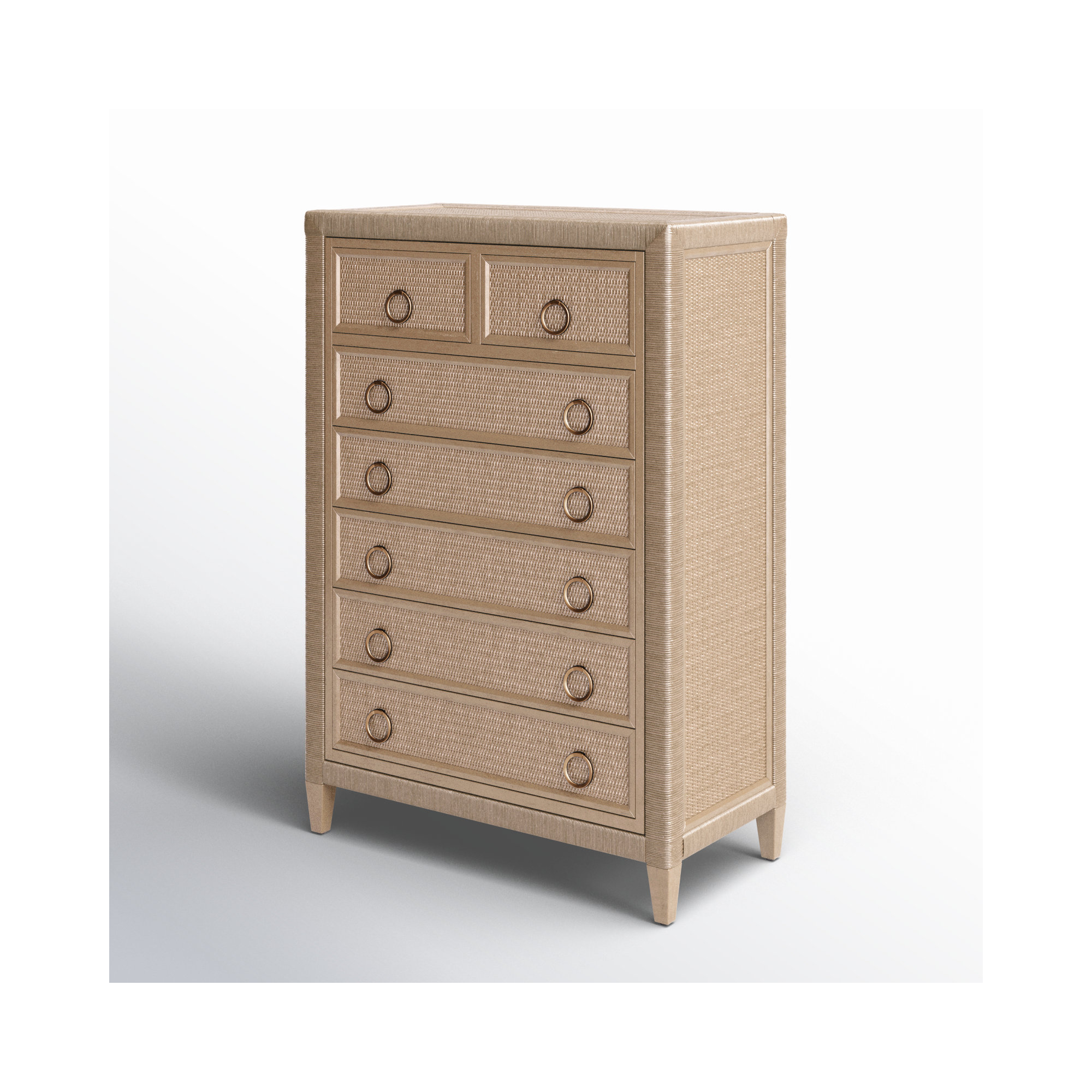Warwick 7 Drawer Wicker Chest, Satin Brass, Bisque
