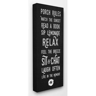 «Porch Rules Black and White Sunflower Live in the Moment» par Daphne Polselli, reproduction d'art textuel