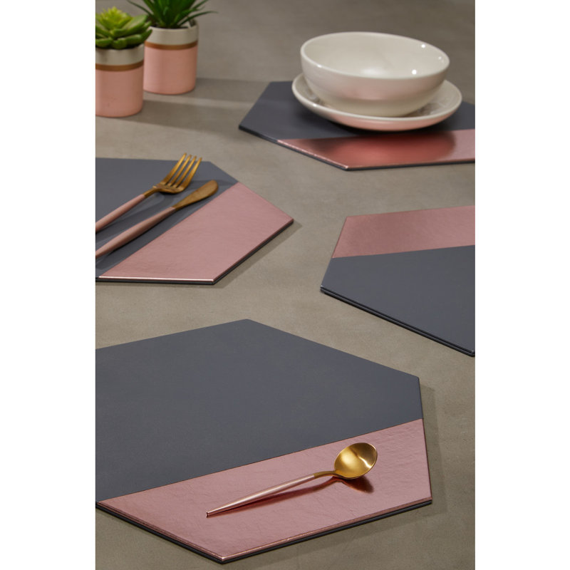 Geome Geometric Novelty Placemat, Grey/Rose