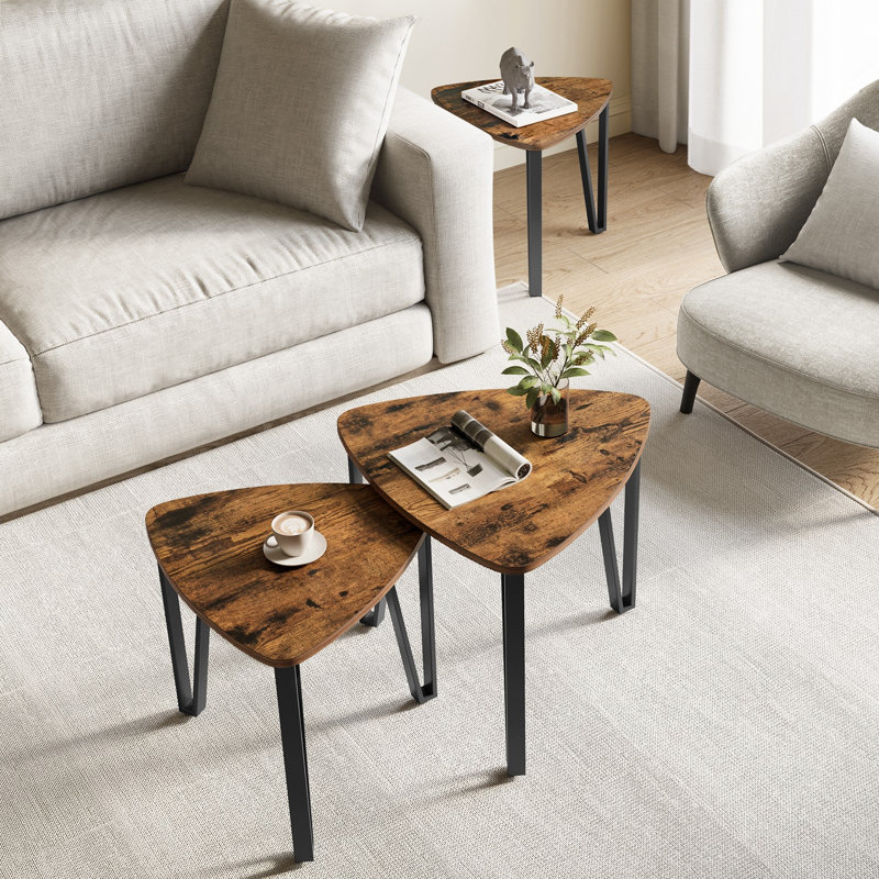 Ensemble de 2 tables basses gigognes, Brun rustique
