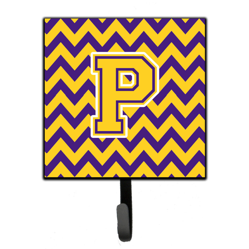 Organisateur de clés Dharti lettre C à chevrons avec crochets pour clés, Doré / mauve