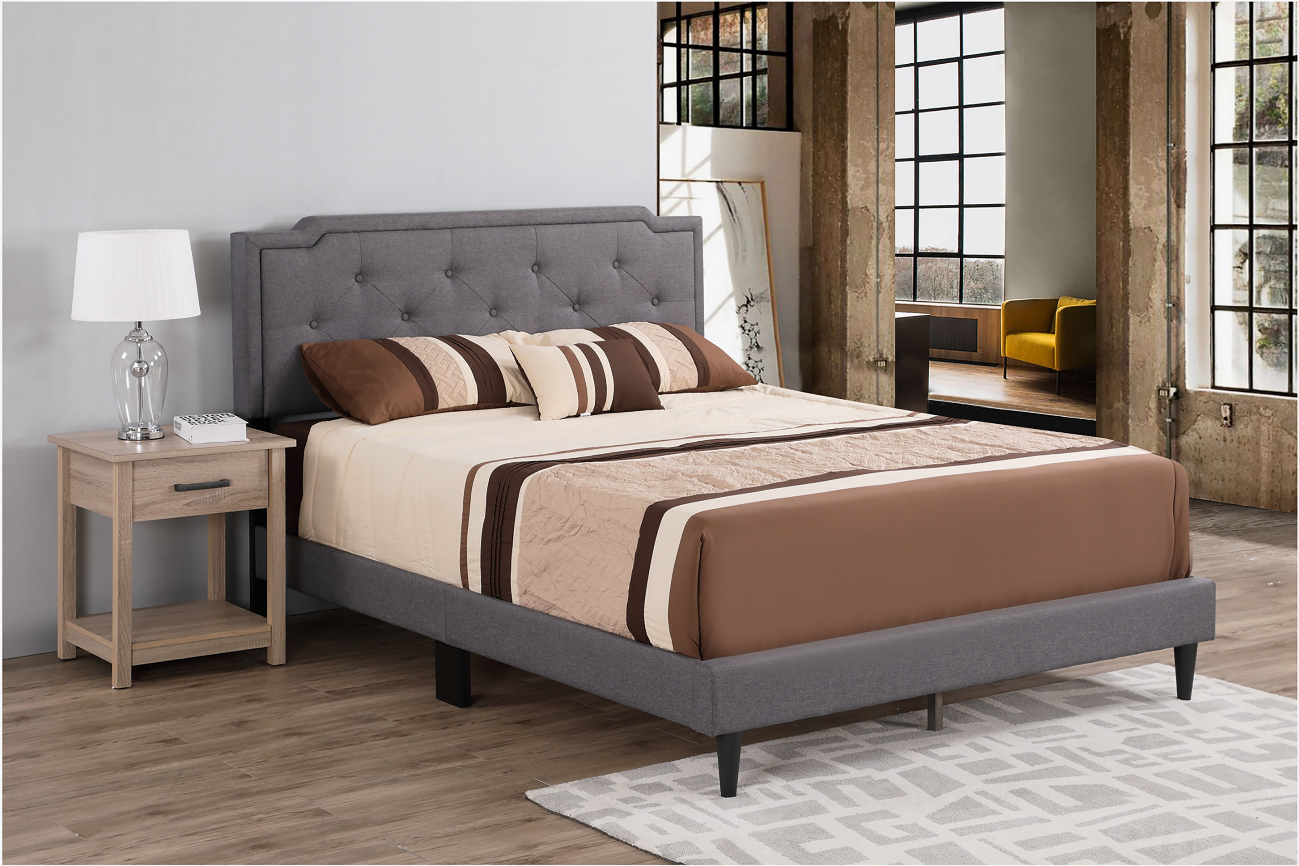 Lark Manor Upholstered Bed Frame With Button Tufted Headboard - Wayfair