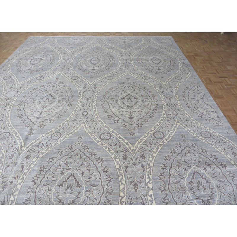 Tapis gris / gris en laine noué à la main Josephson, Rectangulaire 9 pi 10 po x 13 pi 10 po