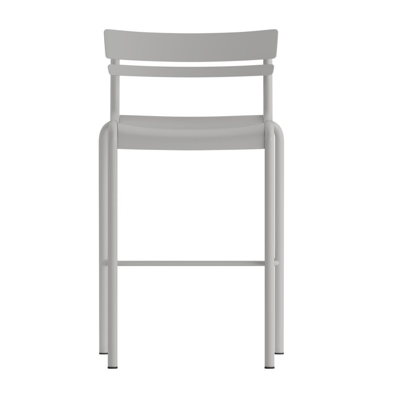Mawadah Modern Commercial Grade 2 Slat Indoor/Outdoor Steel Bar Stool, Silver