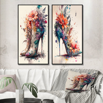 2 pièces sur toile - Bouquet floral chaussures à talons hauts