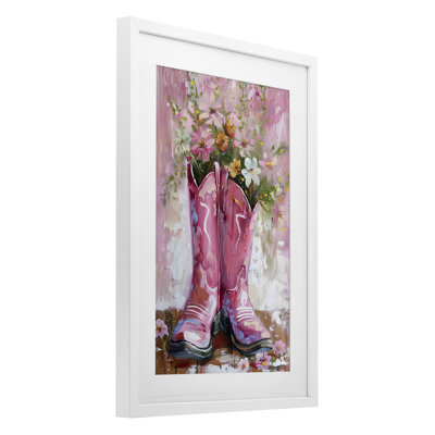 Floral Boots Pink Cowgirl Framed Print Under Glass, design by LSR Design Studio