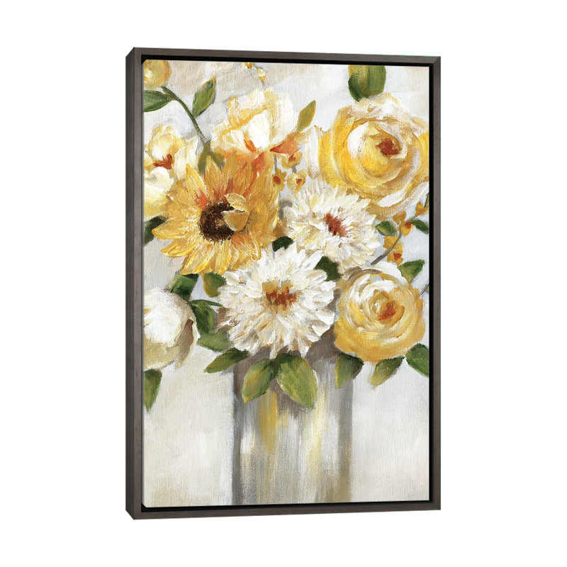 «Sunshine Bouquet» par Nan - impression, Cadre rustique foncé, H 26 po x l 18 po x 1,5 po