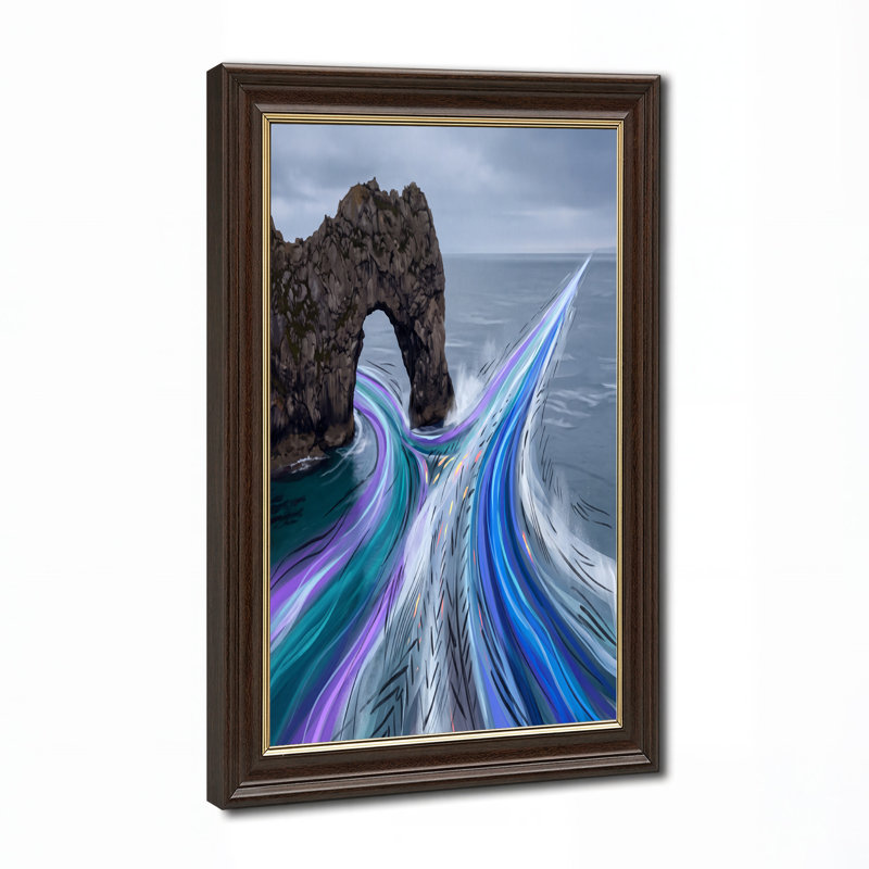 «Rock Arch Over Ocean» avec toile tourbillonnante de vagues bleues et mauves, H 16 po x l 24 po