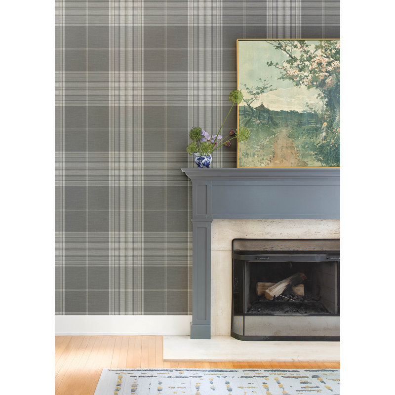 Westley Black Plaid Wallpaper, Gray