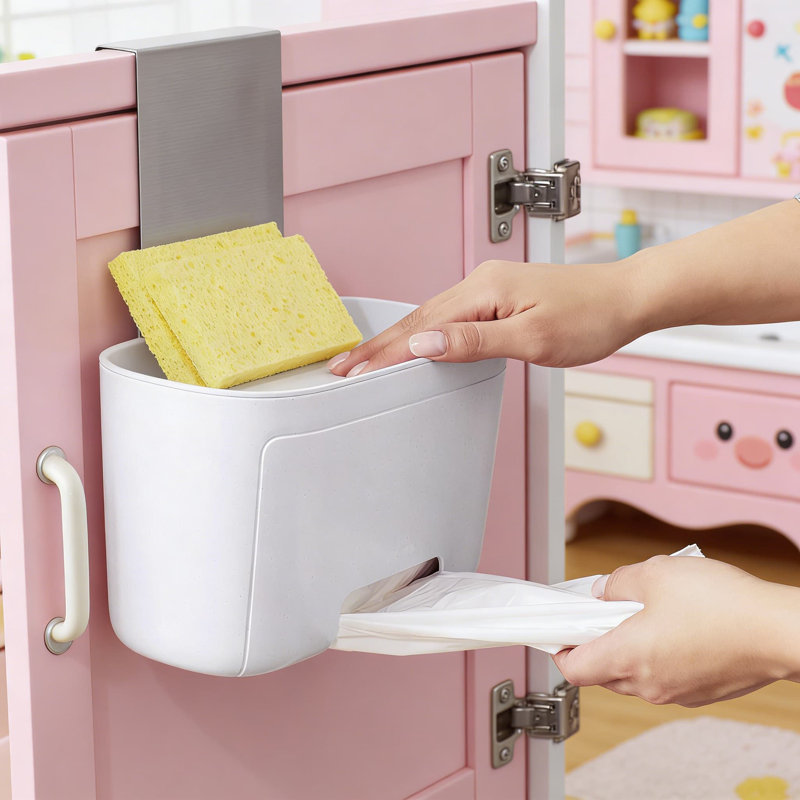 Distributeur de sac à ordures sous armoire avec couvercle amovible, organisateur de sac à ordures suspendu pour faciliter l'accès et le rangement
