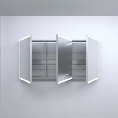 60 in. W x 30 in. H Rectangular Aluminum Recessed/Surface Mount Medicine Cabinet with Mirror LED and Clock
