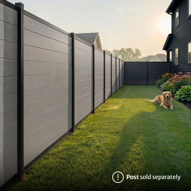 6ft H X 6ft W Edgewood Privacy Fence Panel, Composite Fence Kit With Aluminum Frame, Woodgrain Boards, No-Dig Install, UV Resistant Outdoor Fence For Backyard Patio Or Pool