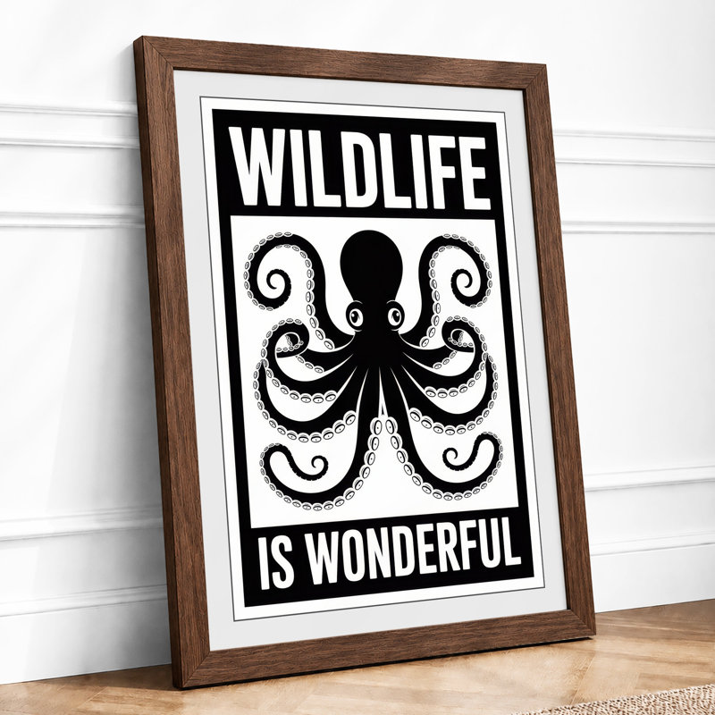 Wildlife Is Wonderful Typography - Framed Print, A3 - 42.0 x 29.7 cm, Walnut
