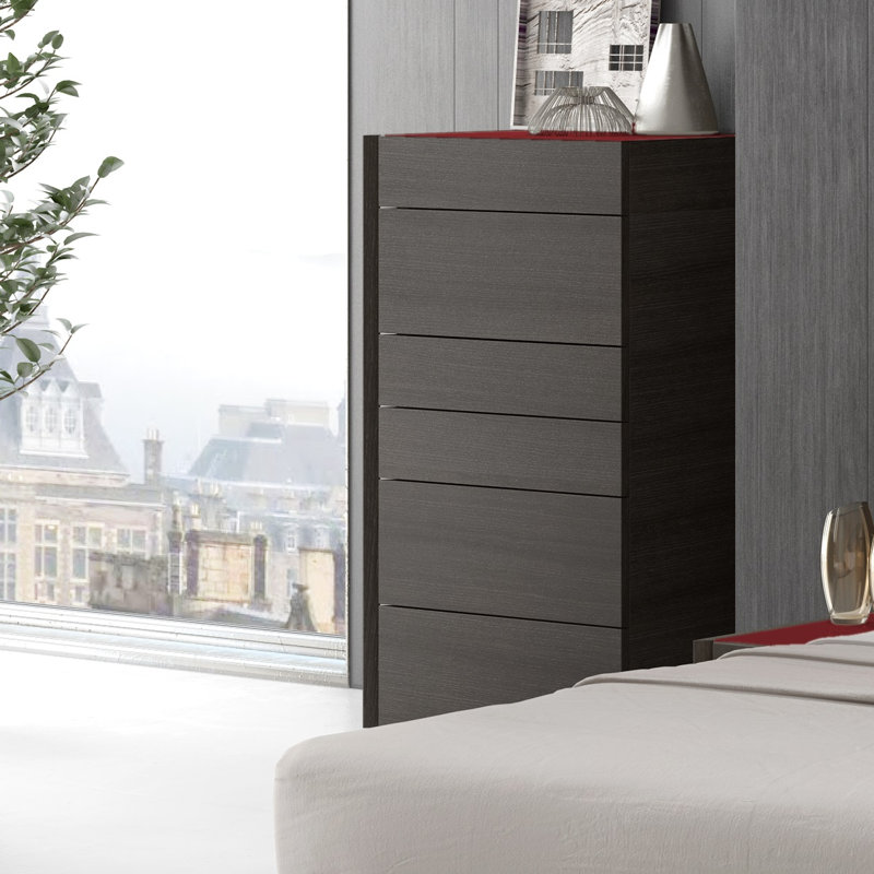 Commode 6 tiroirs Mcgruder, Brun / Rouge