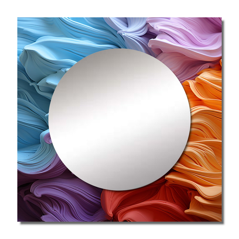 Fabric Rainbows Residue - Abstract Shapes Square Mirror Wall Decor For Bedroom, 23" x 23"