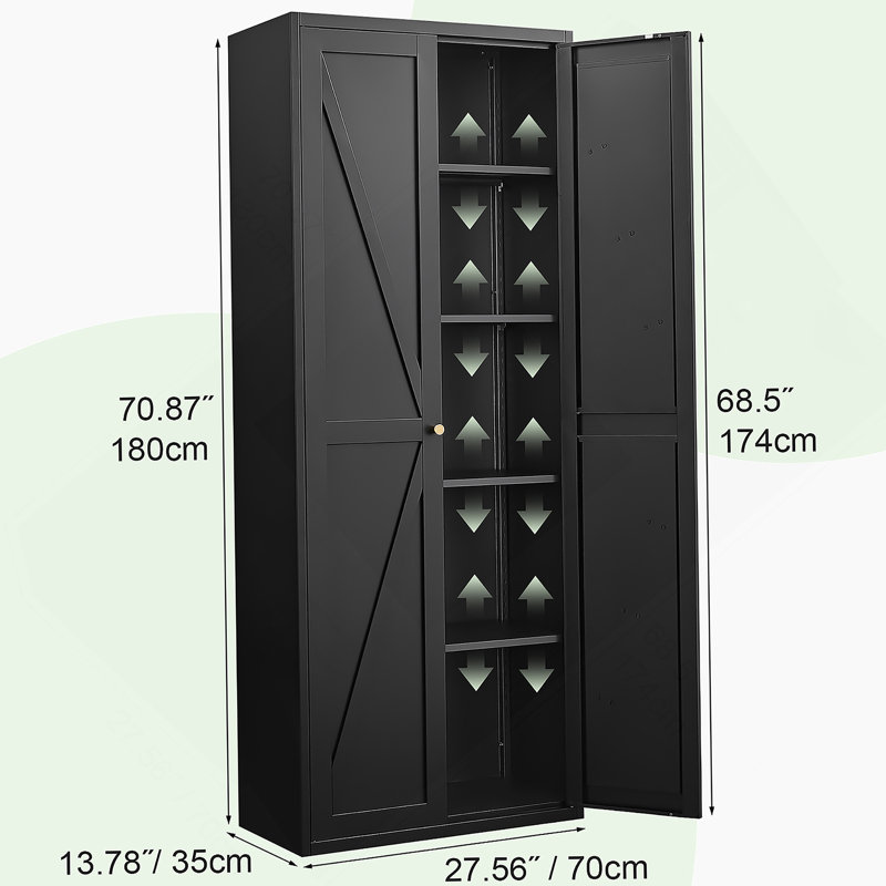 Metal Storage Cabinet, Kitchen Pantry Cabinet With Adjustable Shelves For Kitchen, Living Room, Dining Room And Office, Black