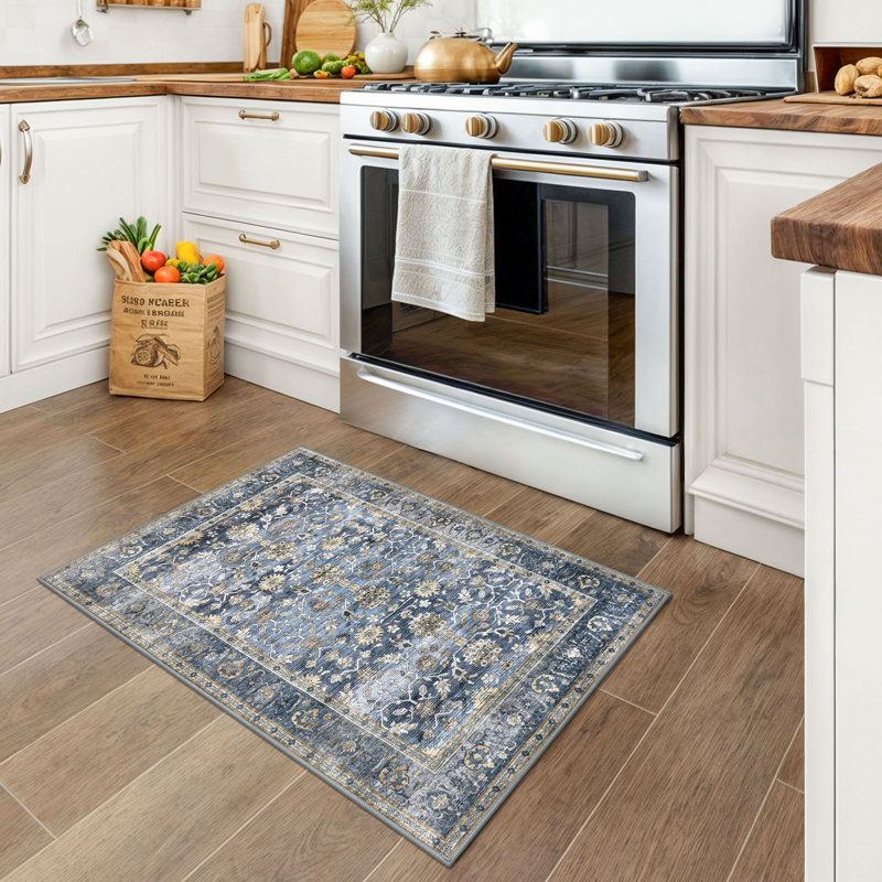 Area Rug Machine Washable Rug Oriental Indoor Rugs with Non-Slip Backing, Rectangle 2' x 3', Blue/Grey/Beige