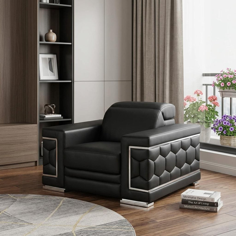 Méridienne 47 po en cuir véritable noir