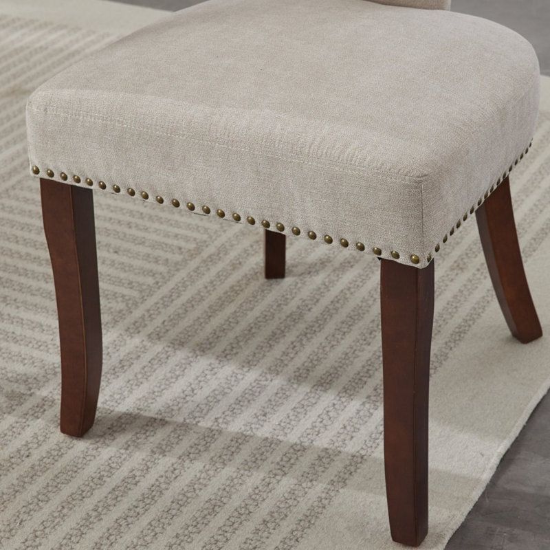 Mid Century Upholstered Dining Chairs Side Chairs Farmhouse Linen Dining Chair With Solid Wood Legs, Beige