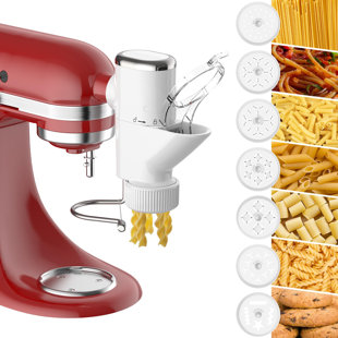 Compatible avec les batteurs sur socle KitchenAid®, le disque à biscuits et la brosse GVode 7-en-1 pour 7 formes de pâtes