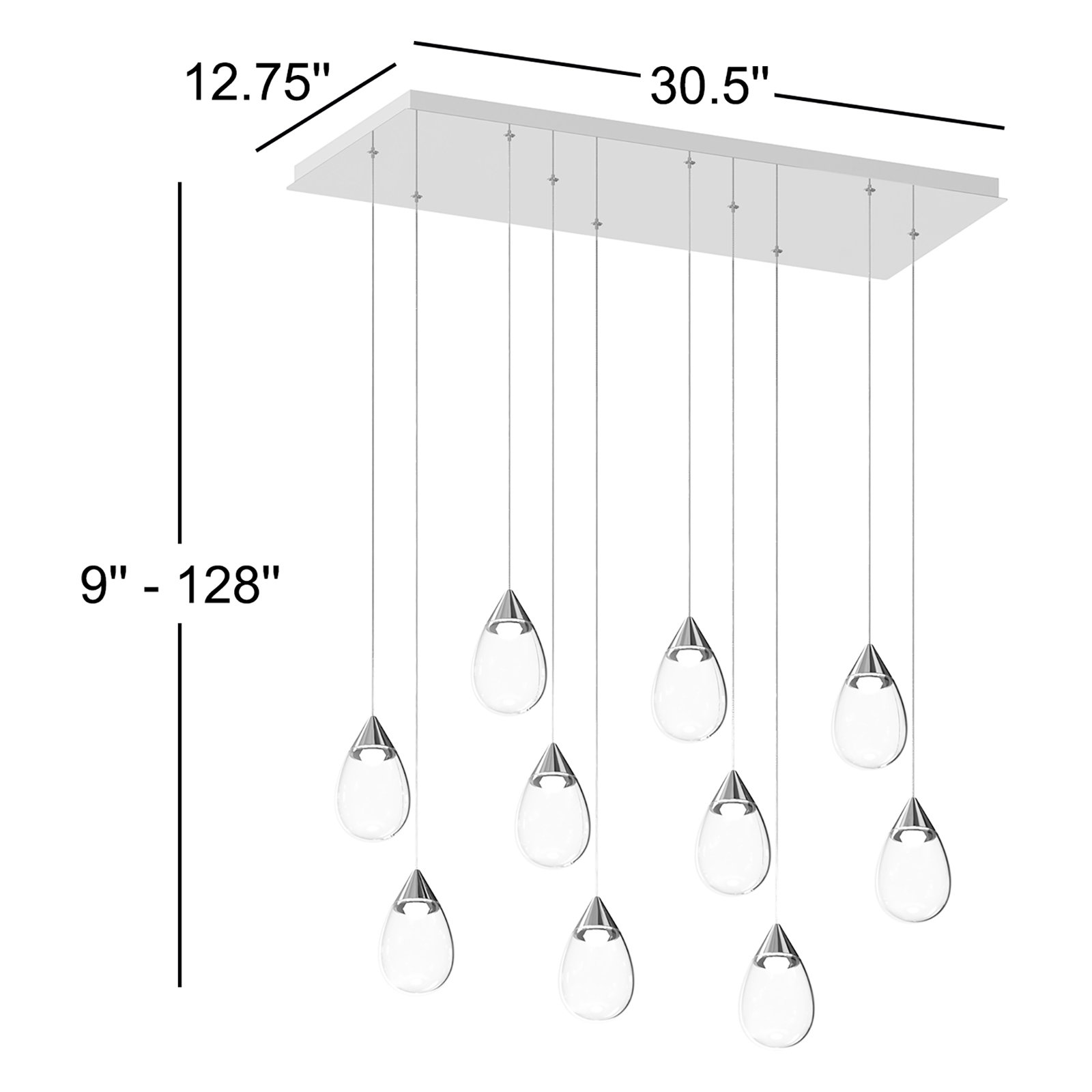Aliceann 10 Light Glass Dimmable Pendant, Matte Black, Smoke