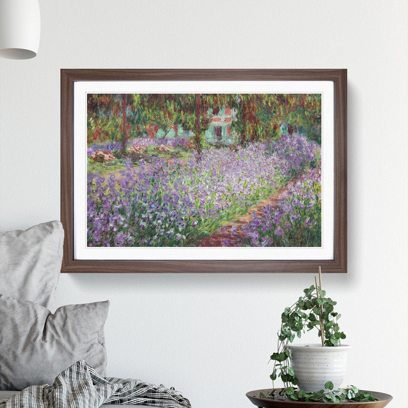 Irises in Monets Garden by Claude Monet - Framed Print, 27cm H x 36cm W x 2cm D, Walnut