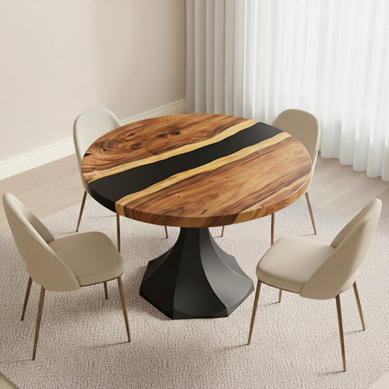 Table de salle à manger Lithe, Brun clair/noir