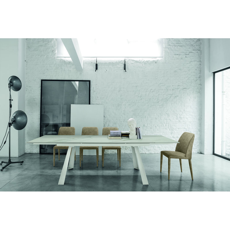 Kelli Glass Top Metal Base Dining Table, White, 75cm H x 180cm L x 90cm W