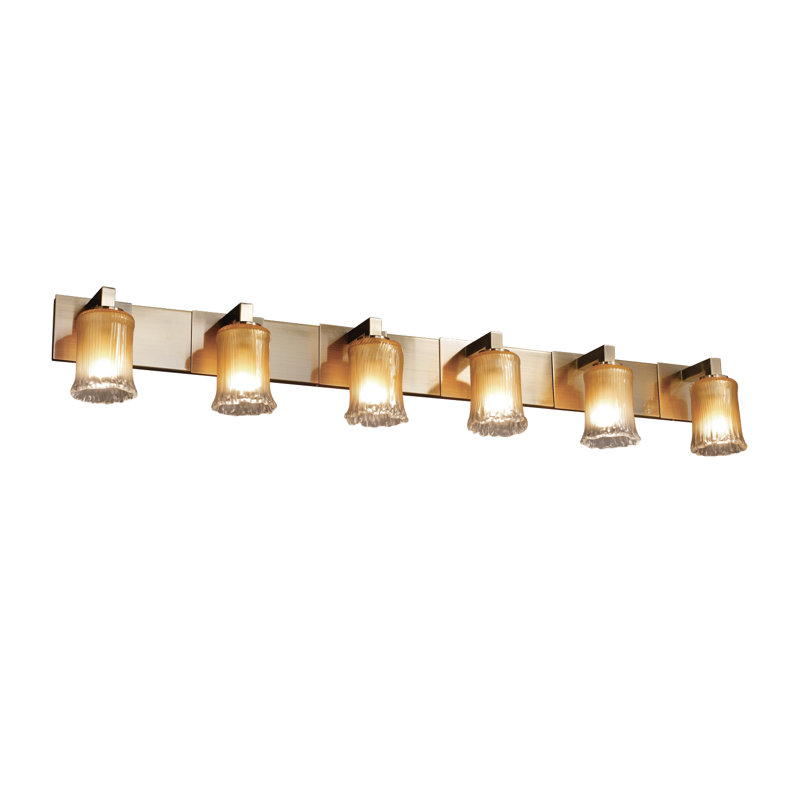Barre d’éclairage de salle de bain 6 lumières Leroux, Chrome poli, Blanc givré, Oui