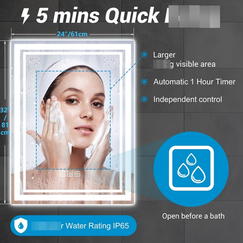 Miroir de salle de bain 5mm Hd, 40 po x 32 po