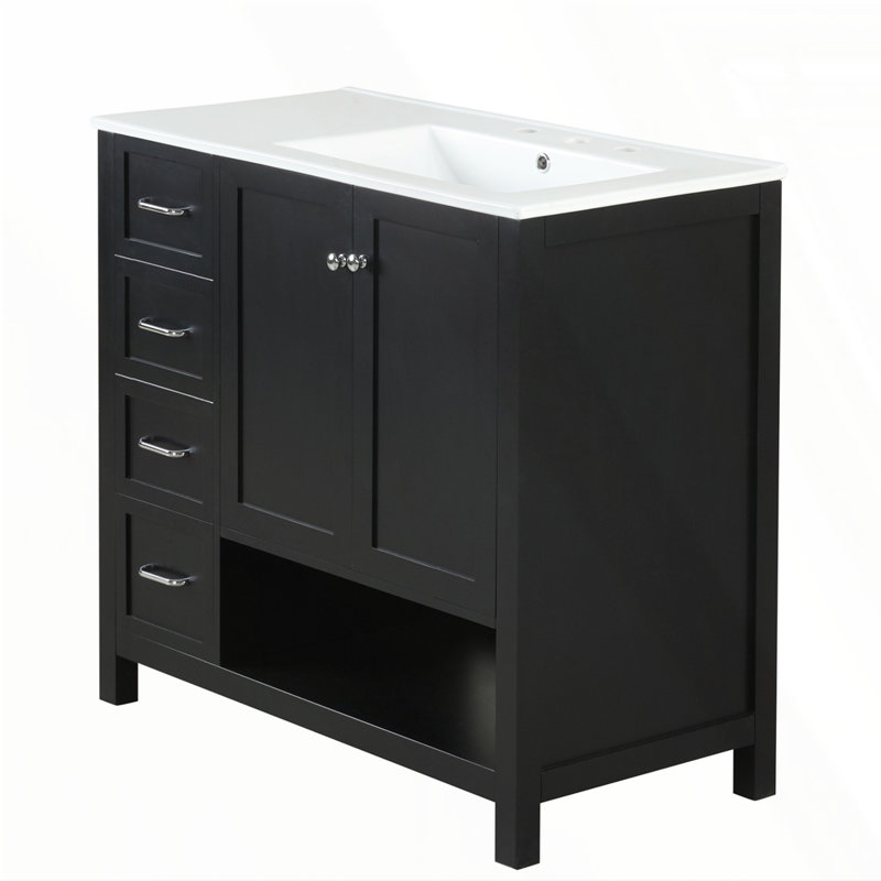 Meuble-lavabo 36 po avec comptoir d'évier, Noir, Argent argent