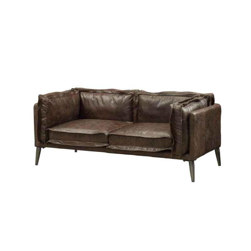 Distressed Chocolate Leather Loveseat with Down Fill Cushions