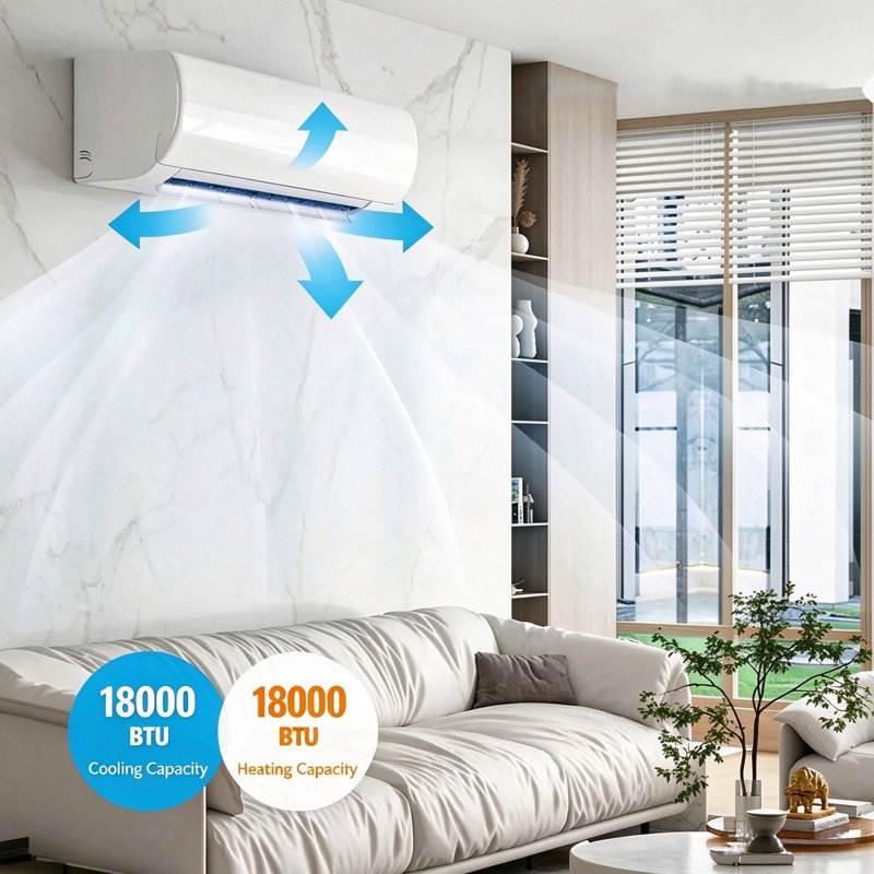 Mini climatiseur à deux blocs sans conduit 12 000 Btu, pompe à chaleur murale 4-en-1 pour 750 pieds carrés, climatiseur intelligent 115v avec économie d'énergie, minuterie 24 heures - blanc