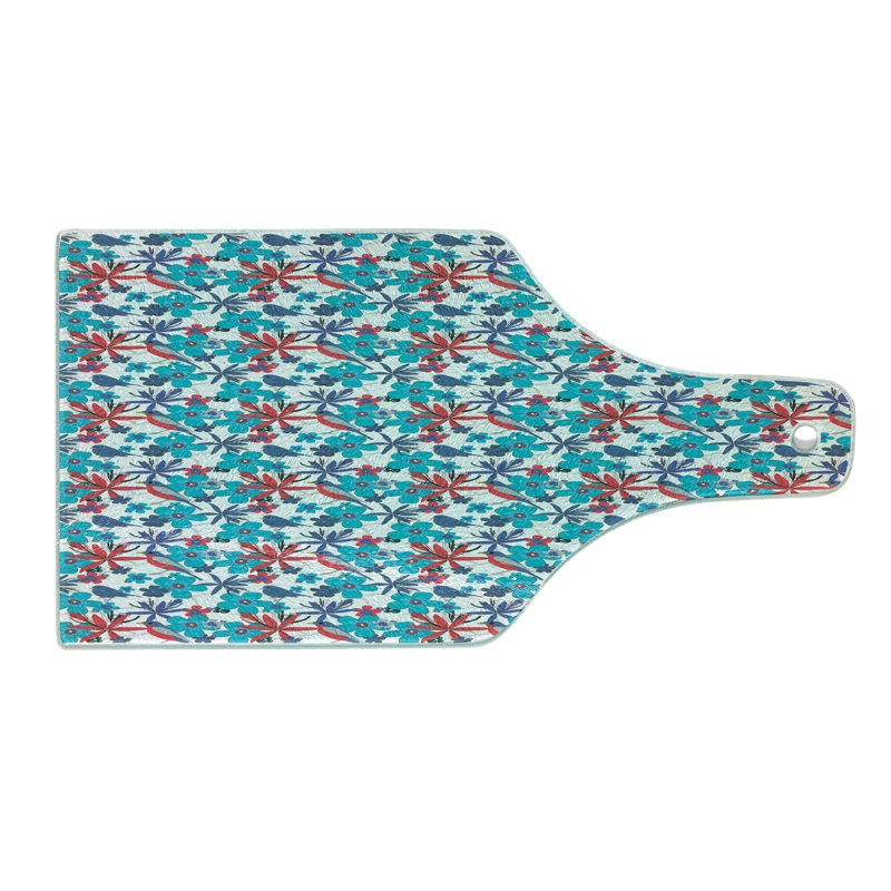 Ambesonne Birds Tempered Glass Cutting Board Branches and Little Birds Multicolor