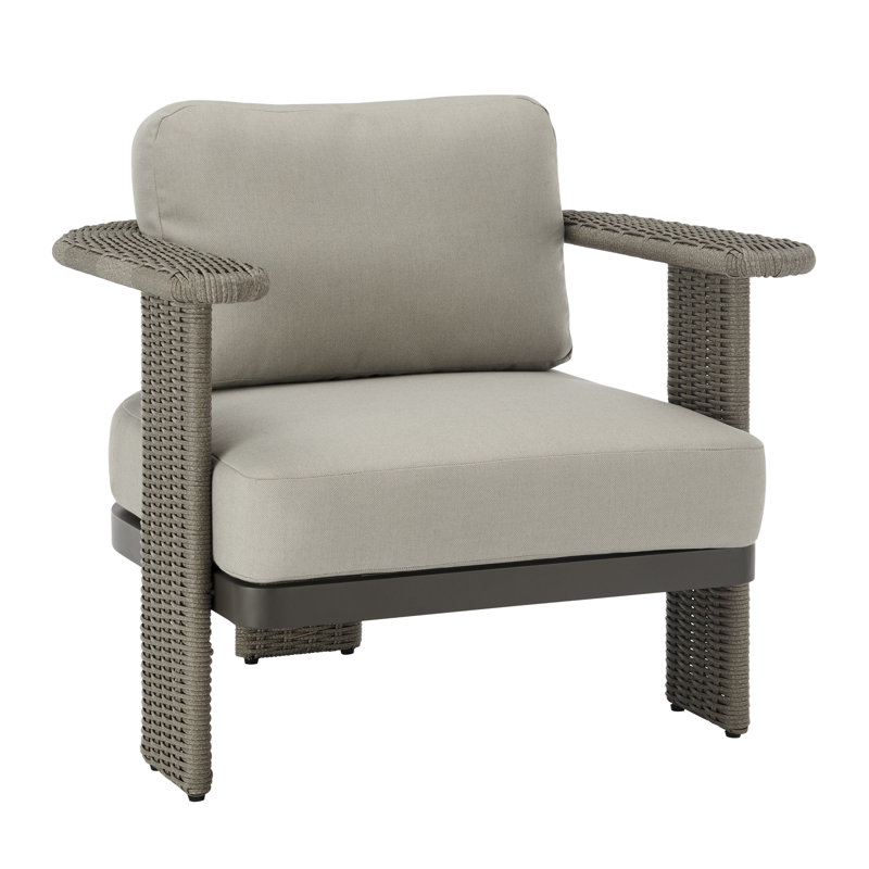 Fauteuil club d'extérieur Neville avec structure en aluminium bronze foncé et coussins taupe