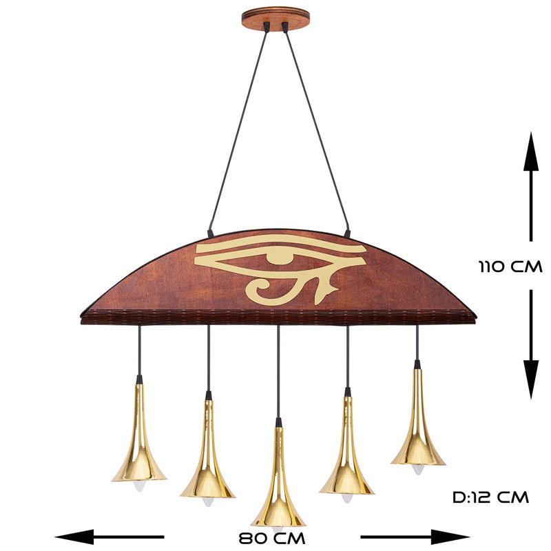 Luminaire suspendu pour îlot de cuisine à 3 lumières Bissett, Rouge brun / or, Doré