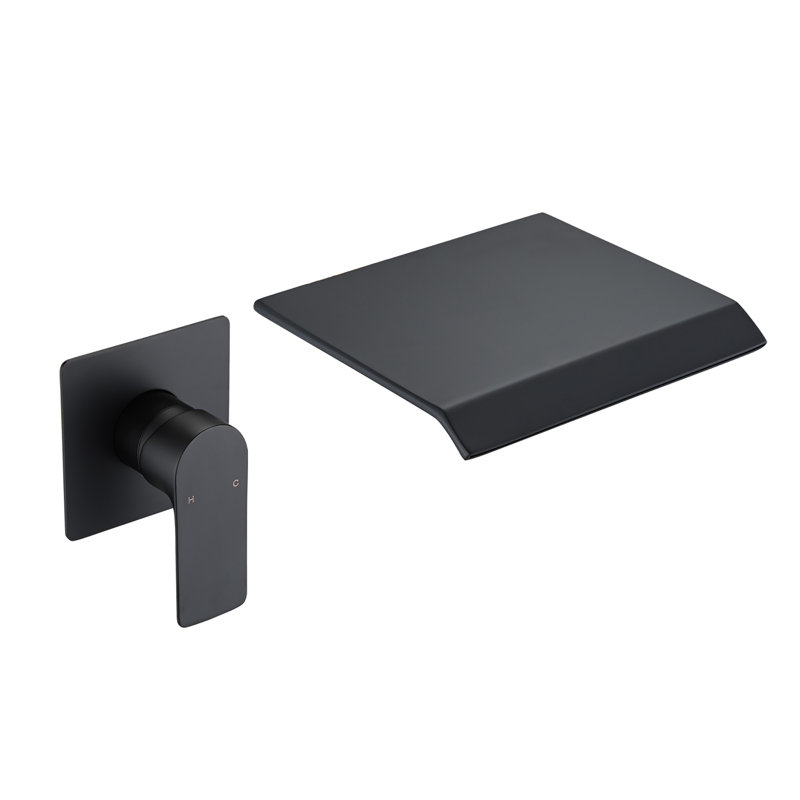 2 Hole Wall Mount Tub Faucet Waterfall Bathtub Faucet Stainless Steel Single Handle Tub Fillers With Valve, Matte Black