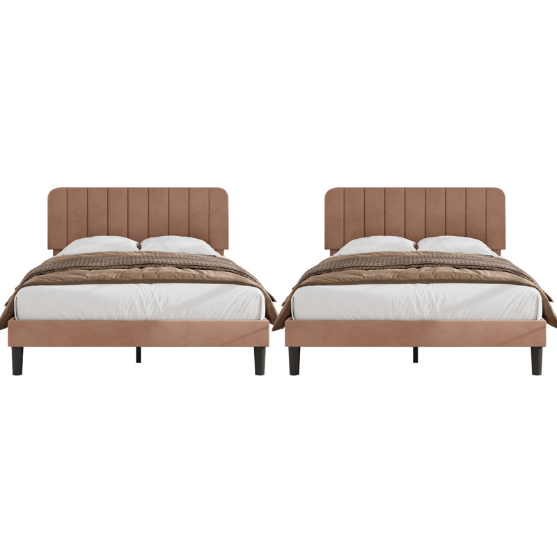 Ensemble de 2 cadres de lit grand lit avec ensemble de 2 cadres de lit plateforme rembourrés avec tête de lit réglable