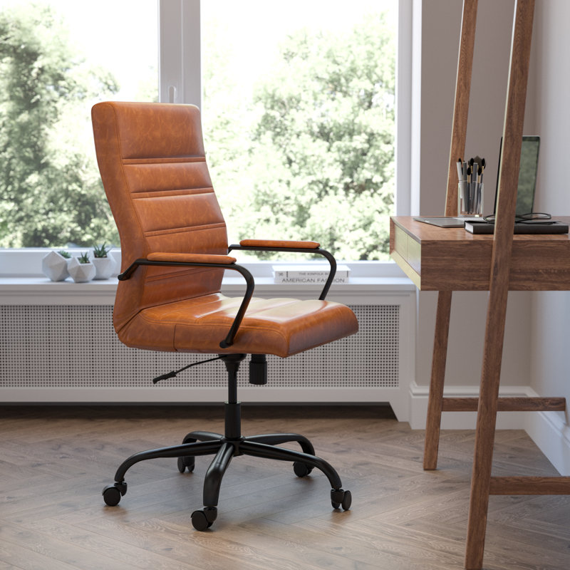 High Back Executive Swivel Office Chair with Metal Frame and Arms, Black/Brown